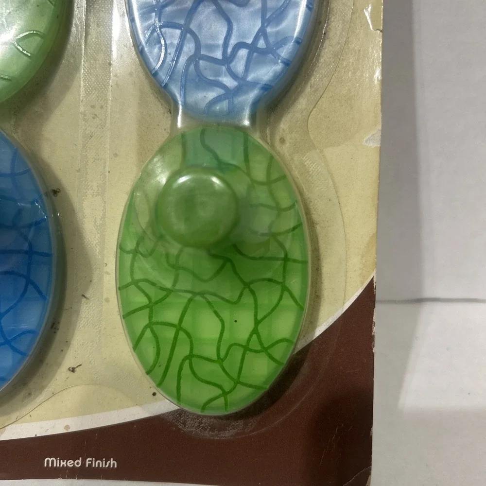 4 Pc Self Adhesive Hooks Vintage Green Blue Cracked Glass Style Geometric